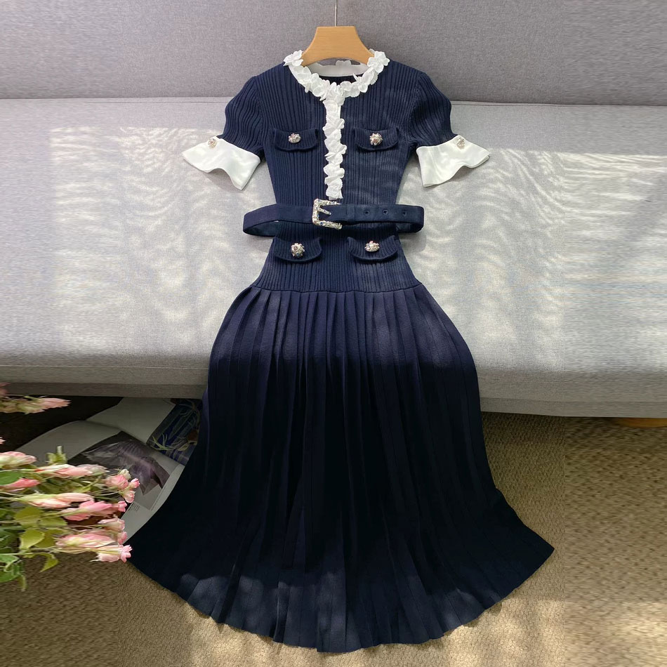 Midi Skirt Floral - Abito midi in maglia blu navy