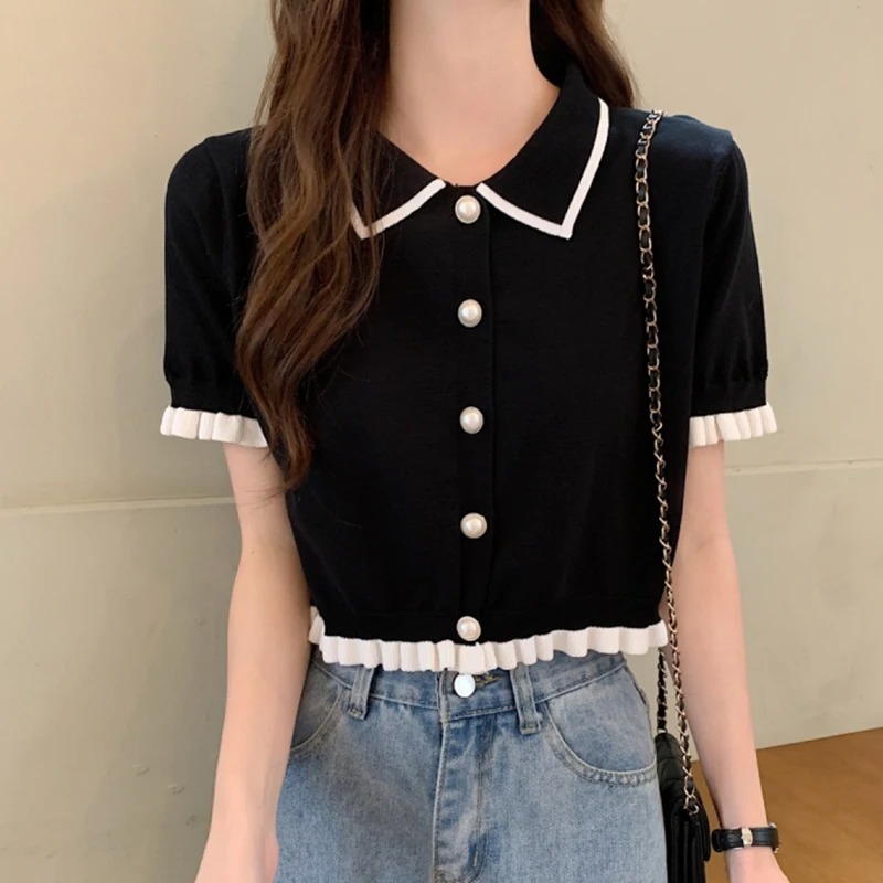 Crop Top Crochet - Camicetta da donna in maglia a